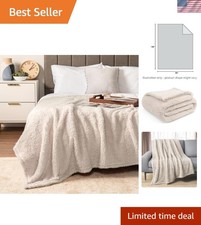 Cream Beige King Size Sherpa Blanket   Plush  Lightweight Cozy Comfort
