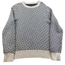 JCrew Sweater Men S Birdseye Knit Crewneck Pullover Blue White 100 Cotton