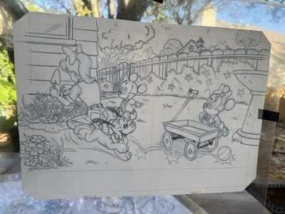 Lot of 7 Original Disney Production Sketches (Baby Mickey, Minnie & Pluto)  Art