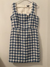 Ann Taylor Sheath Dress Size 8 White Blue Houndstooth Sleeveless NWT