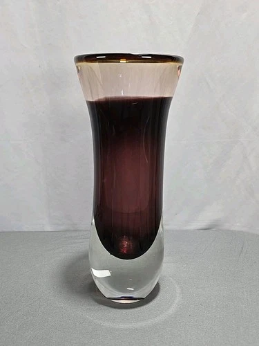 Vtg 12" Art Glass Vase Heavy Thick Base Sommerso Purple Amethyst Murano Style