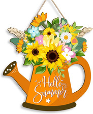 Hello Summer Farmhouse Sunflower Door Sign for Front Door - Welcome Summer Hangi