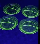 Set/ 4 Anchor Hocking Cameo Ballerina Green Uranium Glass 10.5" Divided Plate