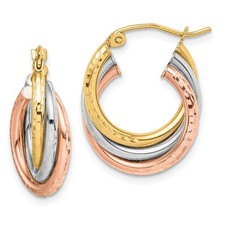 14K Tri-Color Gold Textured Triple Hoop Earrings L-20.5 mm, W-5.5 mm