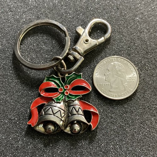 Christmas Silver Bells Metal Keychain Key Ring #41668 - Picture 1 of 2