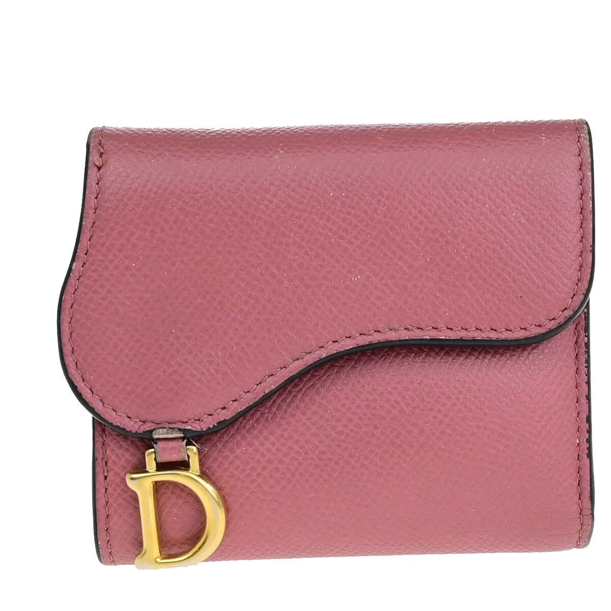 CHRISTIAN DIOR Logo Selle Triple Portefeuille Sac à Main Cuir Rose GHW Italie 69EB753