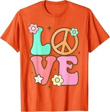 Peace Sign Love 60s 70s Costume Groovy Hippie Unisex T-Shirt