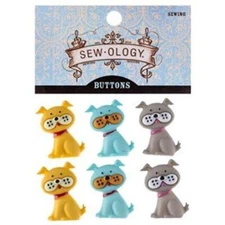 Sewology Dog Button Set, Gray, Blue, Yellow