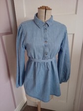 Mamalicious Size Medium 10-12 Denim Maternity Shirt Dress Tunic Top With Belt
