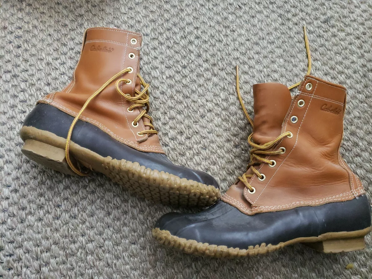 Cabelas Mens Duck Boots Brown Lace Up Steel Shank Ankle Work Snow Rain Mud sz 12