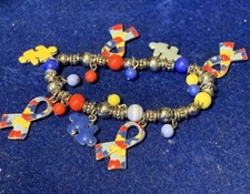 Autism Charm Beaded Silver Tone Primary Colors Puzzles Bracelet
