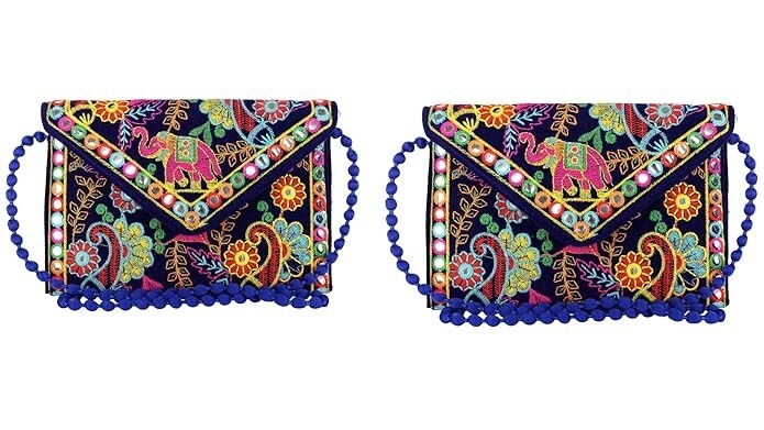 Jaipuri Rajasthani Handmade Mirror Work Clutch Bags for Women-image