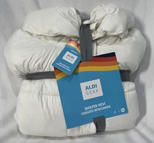 XL Aldi Gear Quilted Zip Vest White Logo On Detachable Hood Relax Fit