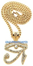 Eye Of Ra Necklace New Rhinestone Pendant 24 Inch Cuban Chain Egyptian Horus