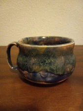 Blue Tan Orange Drip Glaze Studio Art Pottery Coffee Mug 12oz By Shelley Andrews