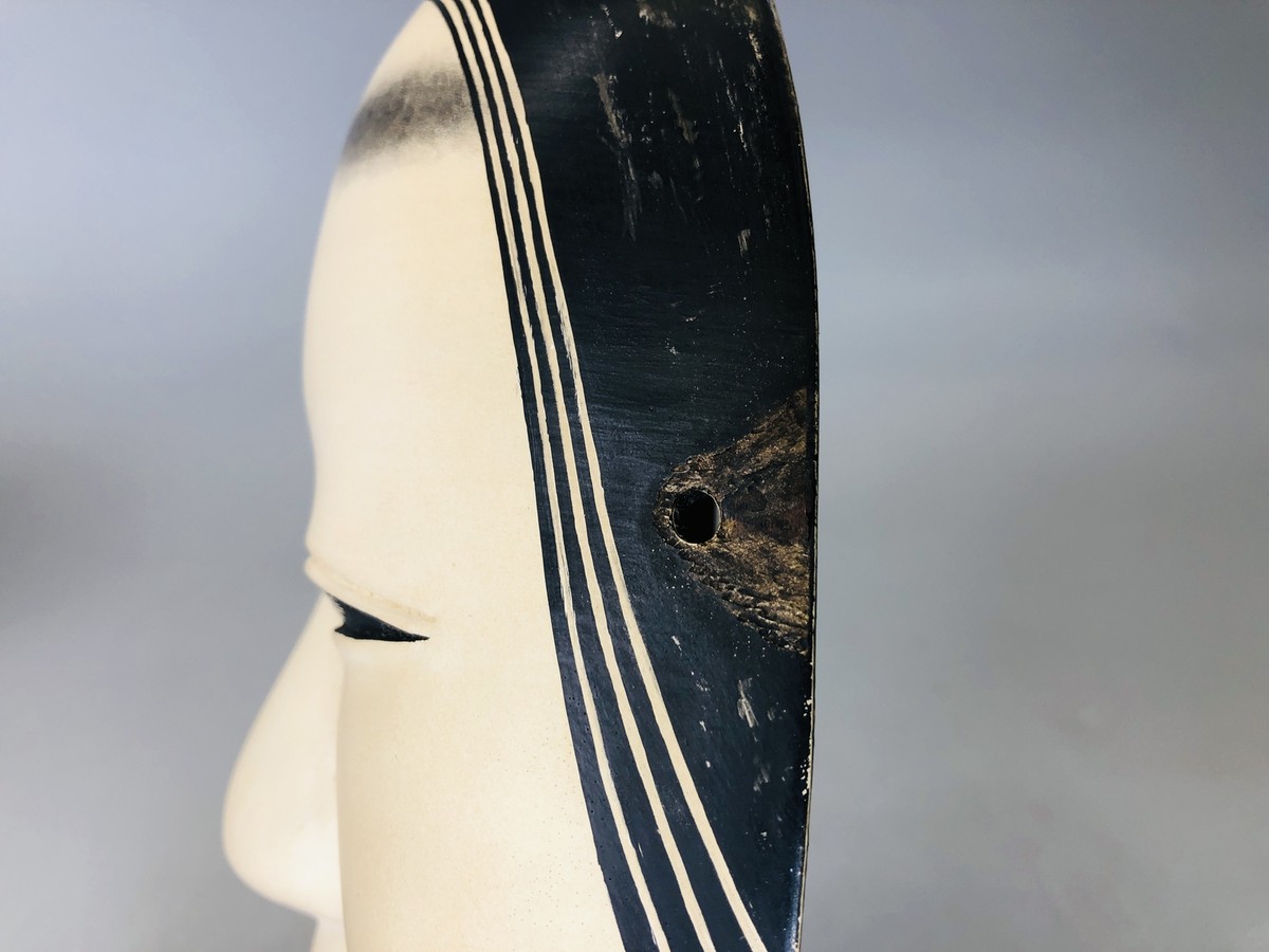 Y6223 NOH MASK wood carving signed Koomote Japan antique omen men