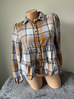 Plaid Babydoll Top Women xs Peplum Clueless 3245 Francesca s Blue Rain