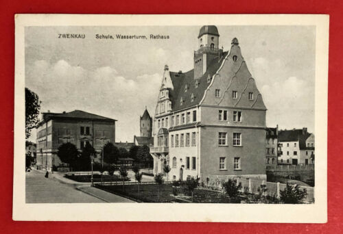AK ZWENKAU 1926 Schule, Wasserturm und Rathaus  ( 67918 - Bild 1 von 2