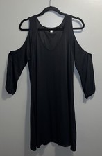 Charming Charlie V-Neck Cold Shoulder Dress Womens L Black Stretchy LBD