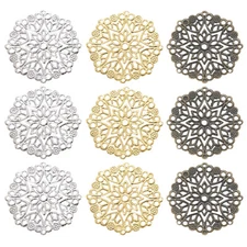 60pcs Iron Filigree Joiners Links Flat Round Metal Charms Pendants 35.5x0.7mm
