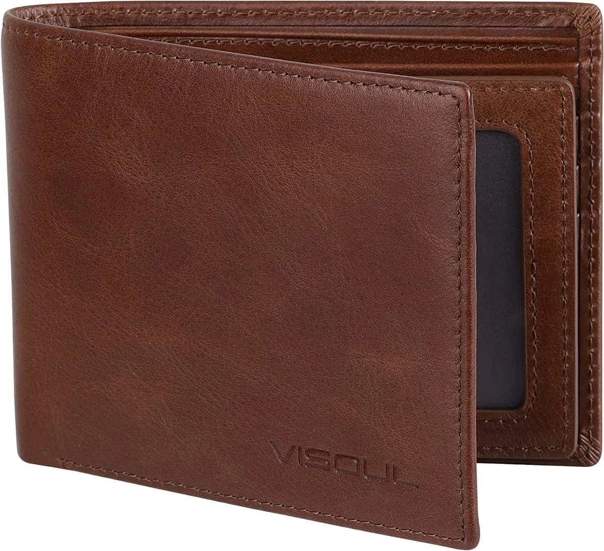 Leather Wallets Bifold for Men with 2 ID Windwows, Men'S