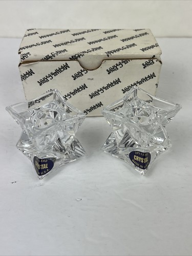 Michael C Fina Fifth Avenue 24% Lead Crystal Star Candle Holders Set New In Box