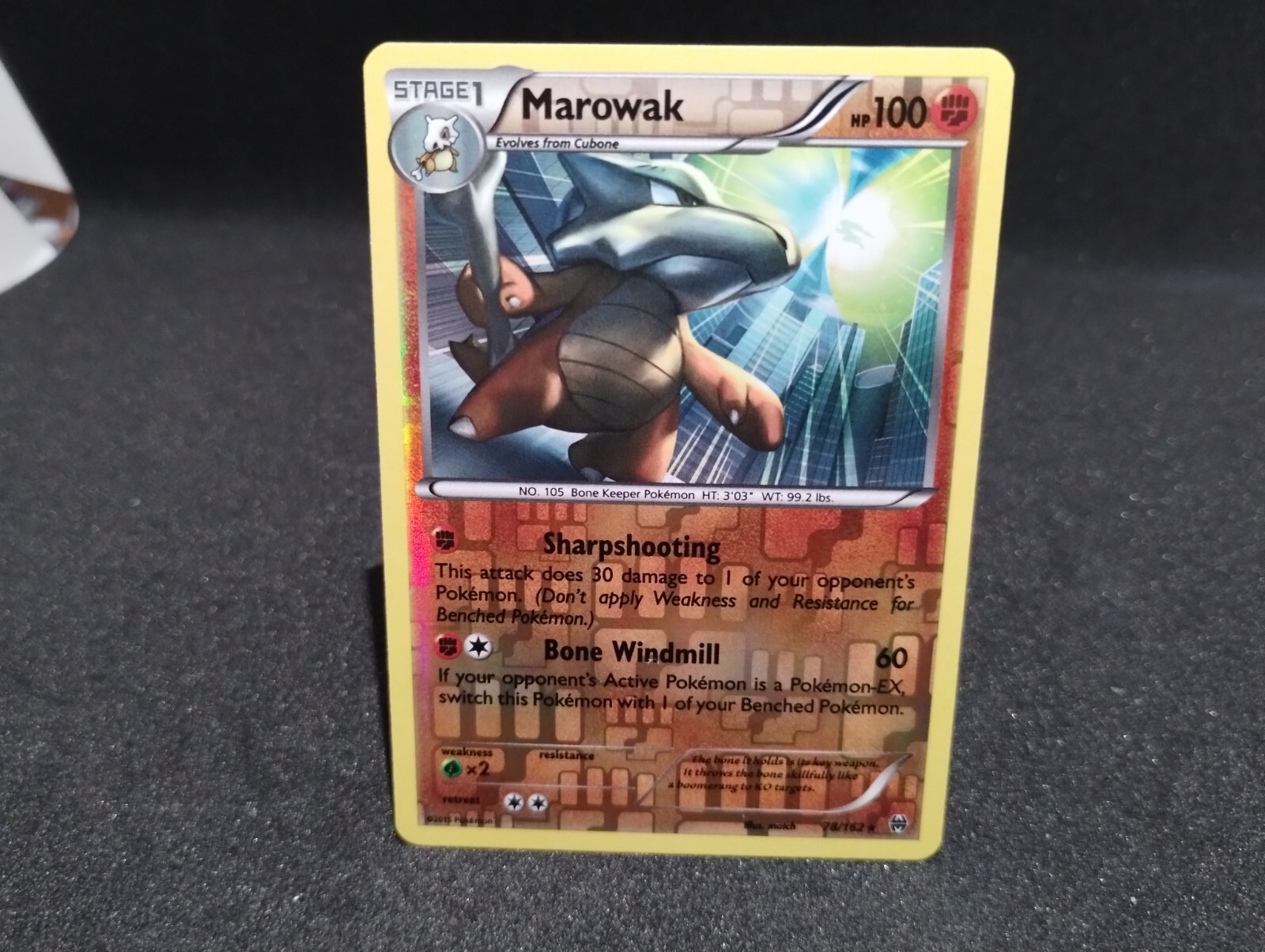 2015 Pokemon card: Marowak 78/162 Reverse Holo Rare