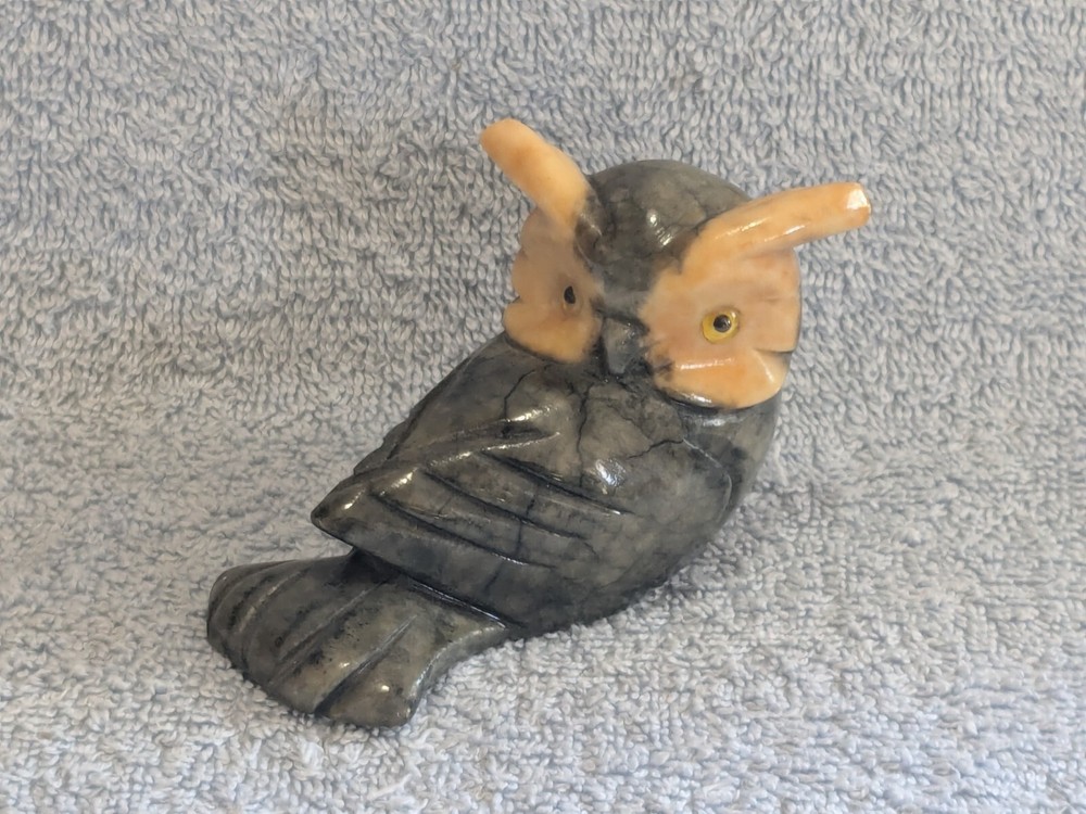 Vintage 1970 Hand Carved Alabaster Owl Made in Italy 3 3/4