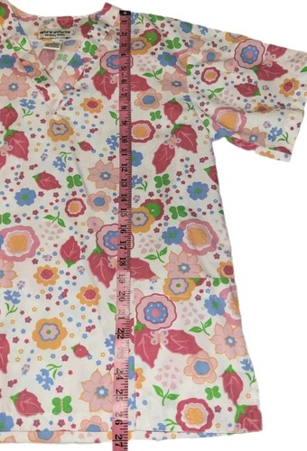 Natural Uniform Multicolored Floral Print Short Sleeve Scrub Top Women's Size S - Picture 5 of 7