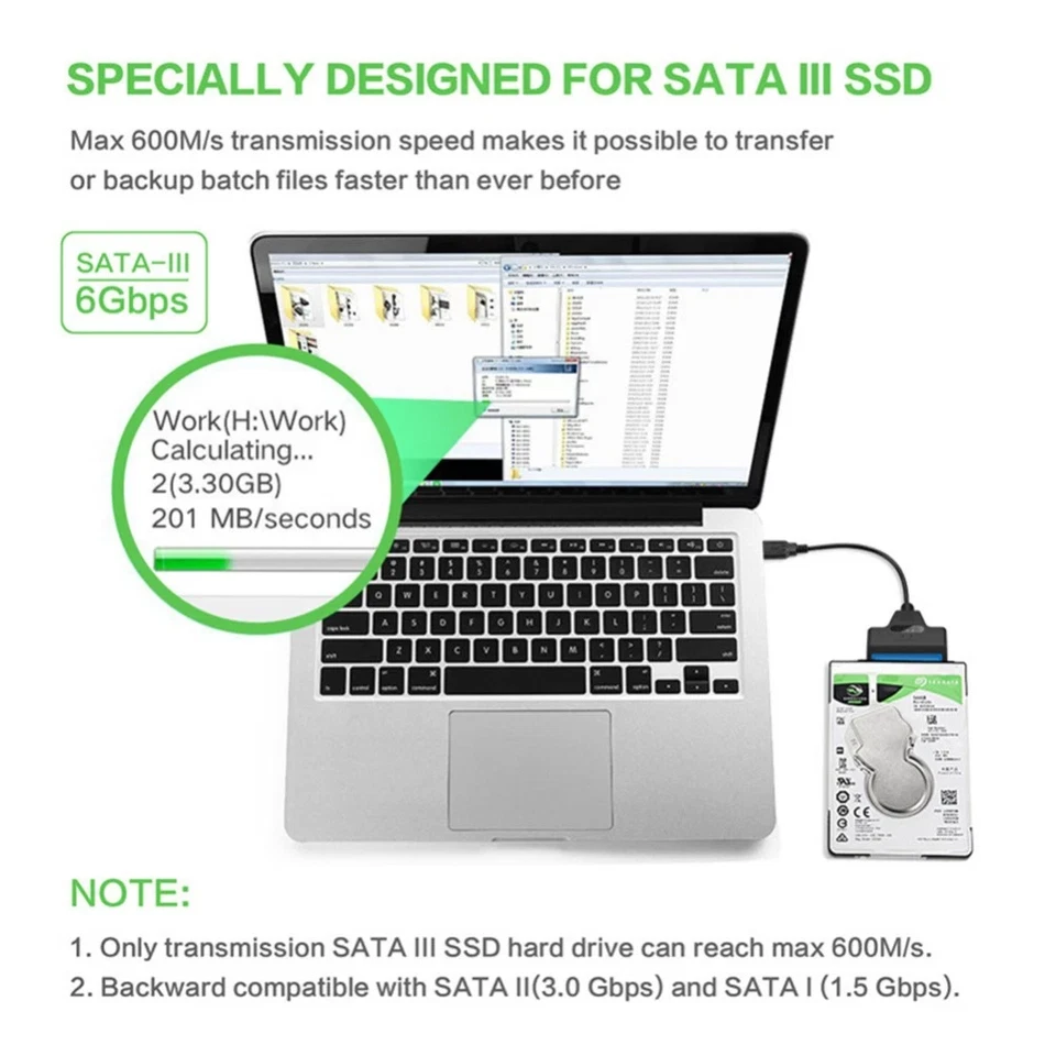 USB SATA Adapter Hard Drive 3.0 - 2.5" Cable HDD SSD Converter III External 3.5" - Image 4 of 4