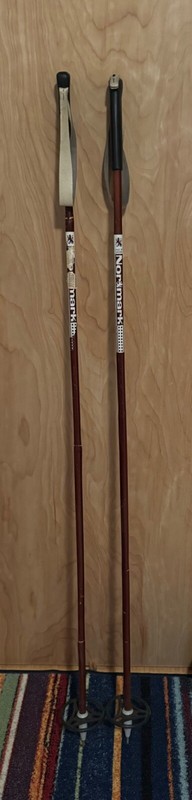 Vintage Normark Ski Poles Bamboo Made in Sweden 138cm-140cm Long Leather Straps