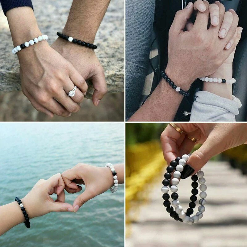 2件装时尚虎眼天然石珠手链男士女士情侣珠宝首饰 — 第 4/4 张图片