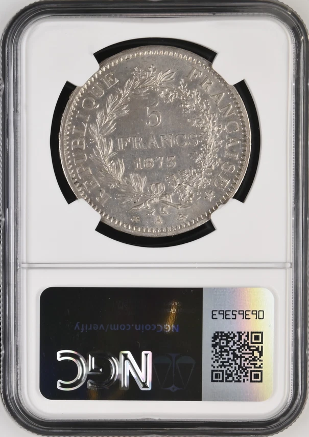 :1873-A 5 FRANCS FRANCE NGC MS62 HERCULES GROUP LOW POP RARITY R3 HIGH GRADE - Image 2 of 2