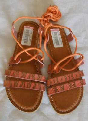 NWT$59.99 ROXY SHOES 6US/36 AZTEC SANDALS ANKLE GLADIATOR TIE-UP  CORAL COLOR