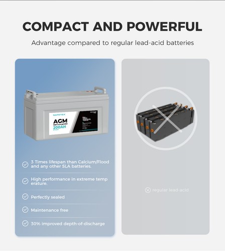 Safetex 12V 200Ah AGM Deep Cycle Battery Marine Portable Sealed Power Camping - Picture 9 of 11