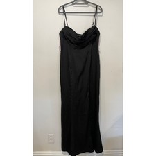 NWT Barbie x Azazie Pleated Lace Up Mermaid Stretch Satin Maxi Dress Black A16