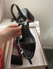 Women’s Black/Red Leather Strappy Ankle Strap Block High Heel Sandals UK 5