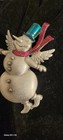 Vintage Signed JJ Jonette Enameled Snowman Angel Silver Tone Brooch  Christmas  — photo 6