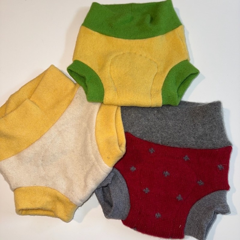 3 Handmade Upcycled Wool Diaper Covers Size Small - 2-8M / 10-15 lbs