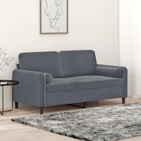 2-Sitzer-Sofa Mit Zierkissen Dunkelgrau 140 Cm Samt