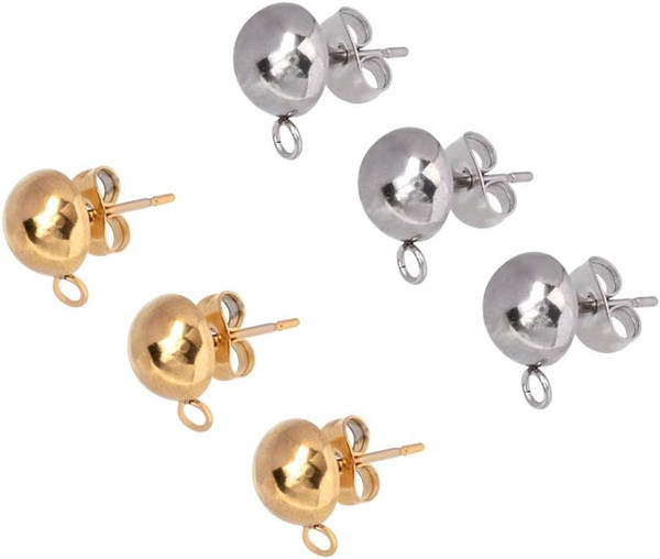 40 StüCk Edelstahl Ohrstecker Halbrunde DIY Ohrringe ZubehöR Mit Schlaufe Golden-image