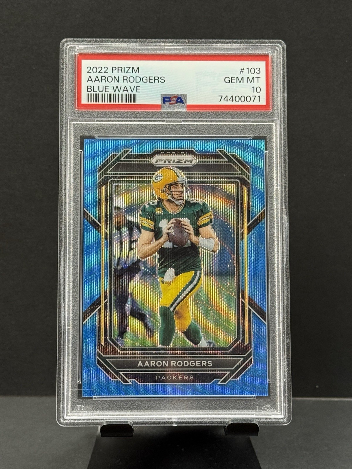 2022 Panini Prizm - Aaron Rodgers #103 Blue Wave Prizm #’d /199 PSA 10 POP 7