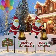 Solar Watering Can Lights Outdoor,Christmas Santa Waterproof Metal Garden  Decor