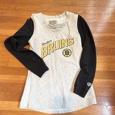 Old Time Hockey Boston Bruins Lace Up Jersey Top Gray Black Logo M