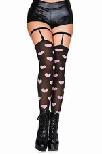 Valentine's Heart Print Thigh High Stockings With Garters Ships From US 