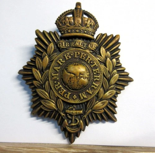 Vintage WW1 The Royal Marines, Gibralter MILITARY HELMET PLATE, CAP BADGE