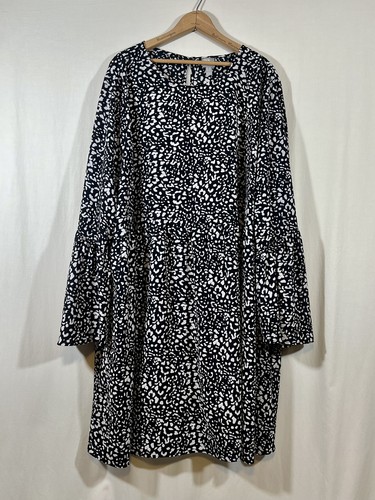 ASOS Curve Kleid Damen 24 Plus Swing Langarm Animal Print Schwarz Weiß Mini - Bild 1 von 5