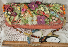 Mary Frances Beaded Flowers On Silk Envelope Handbag w/ Beaded Strap