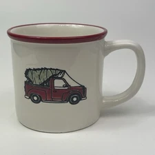 Winter Wonder Lane Ceramic Holiday Mug Embossed Red Truck and Christmas Tree