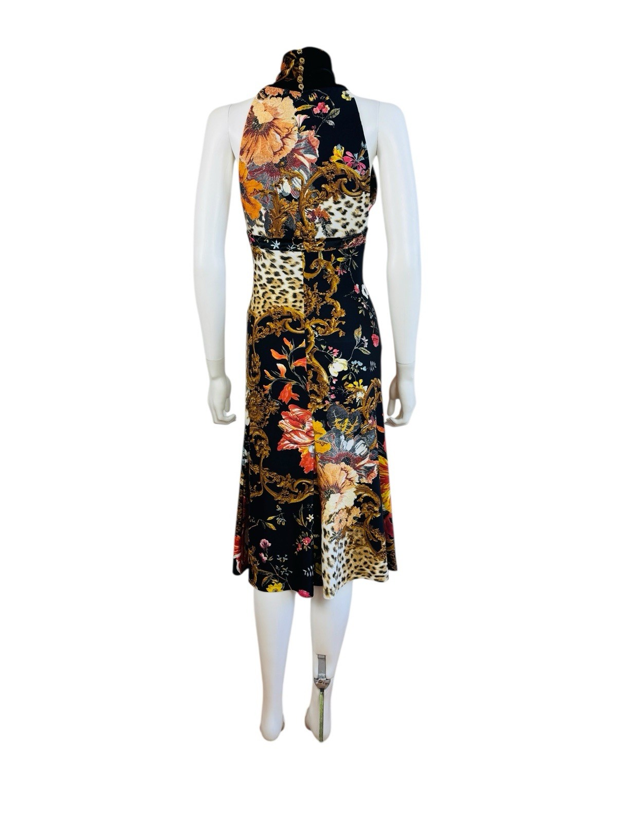 Vintage F/W 2005 Roberto Cavalli Black Halter Keyhole Cut Out Midi Dress Floral image 9